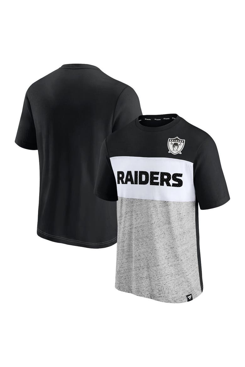 Men's Fanatics Branded Black/Heathered Gray Las Vegas Raiders Throwback Colorblock T-Shirt, Alternate, color, BLACK