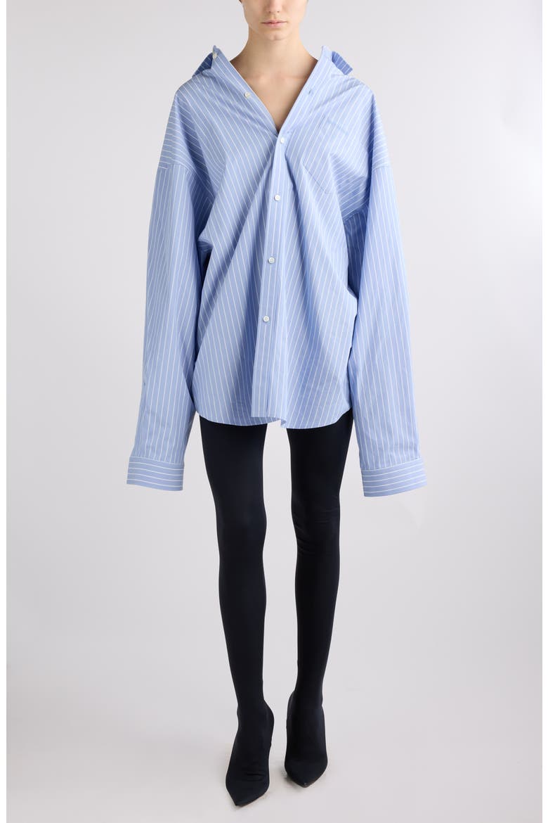 Balenciaga Asymmetric Oversize Stripe Button-Up Shirt (Women