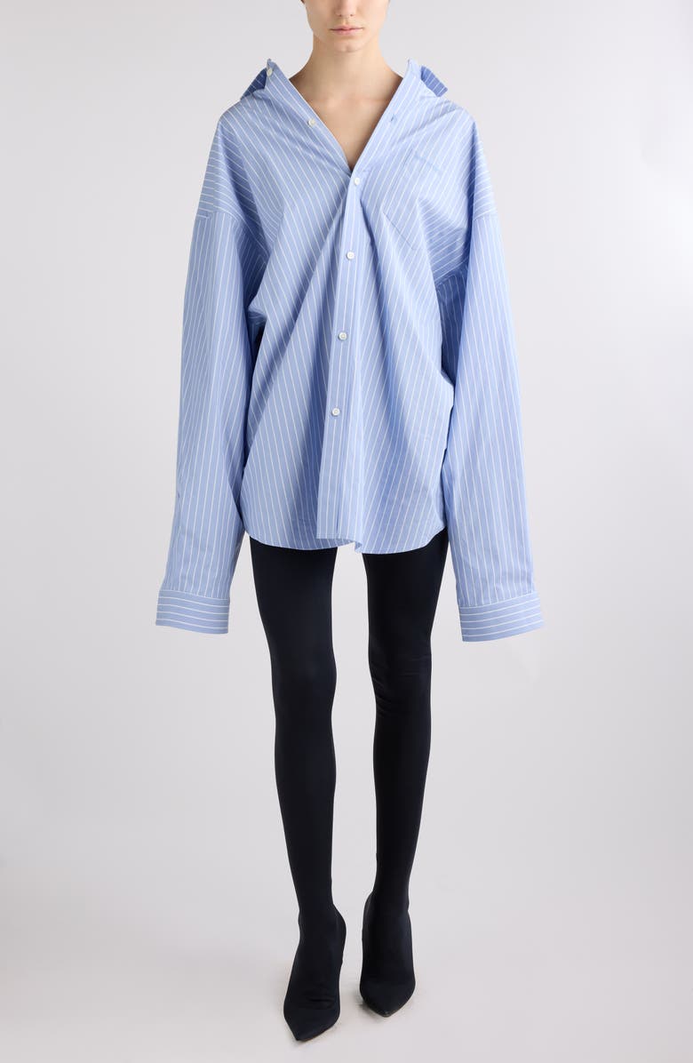 Balenciaga Asymmetric Oversize Stripe Button-Up Shirt, Alternate, color,