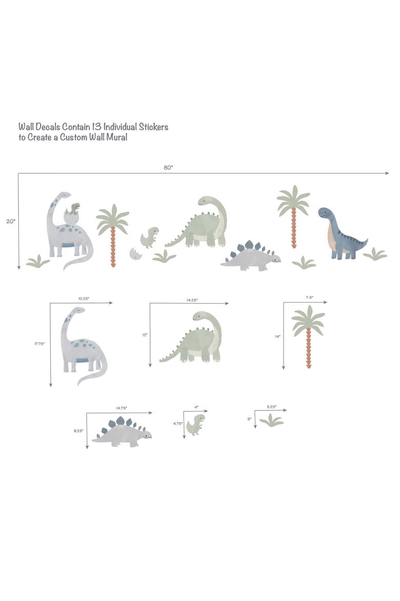 Dino-Might Watercolor Dinosaur Theme Wall Decals/Stickers, Alternate, color, Multicolor