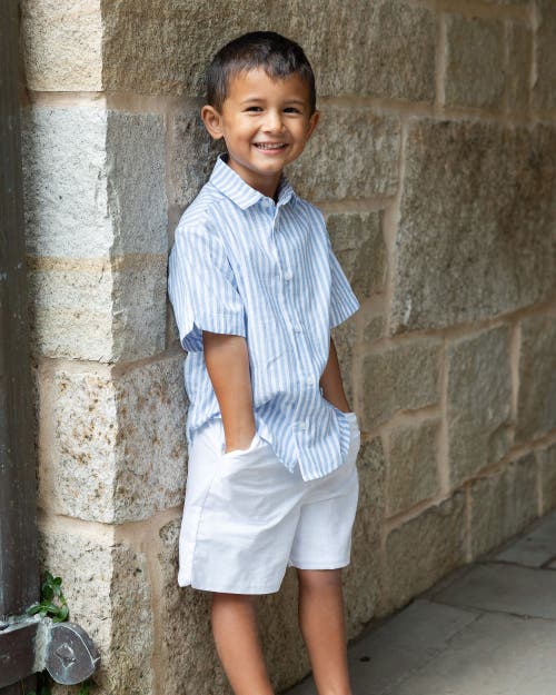 Shop Florence Eiseman Linen Look Camp Shirt In Blue/white