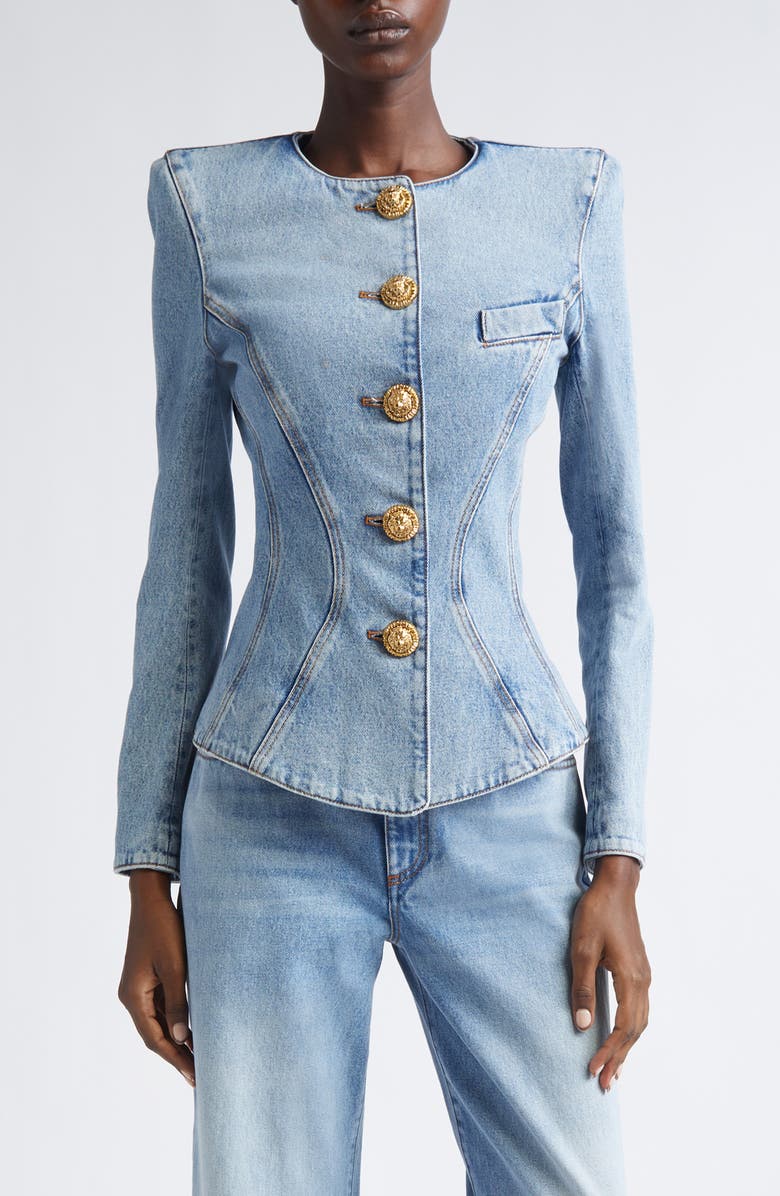 Balmain Denim Basque Jacket, Main, color, 6Aw Blue