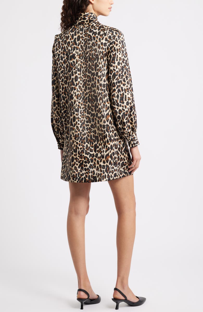 Caslon<sup>®</sup> Leopard Print Long Sleeve Tie Neck Shift Dress, Alternate, color, Tan- Black Sarah Leopard
