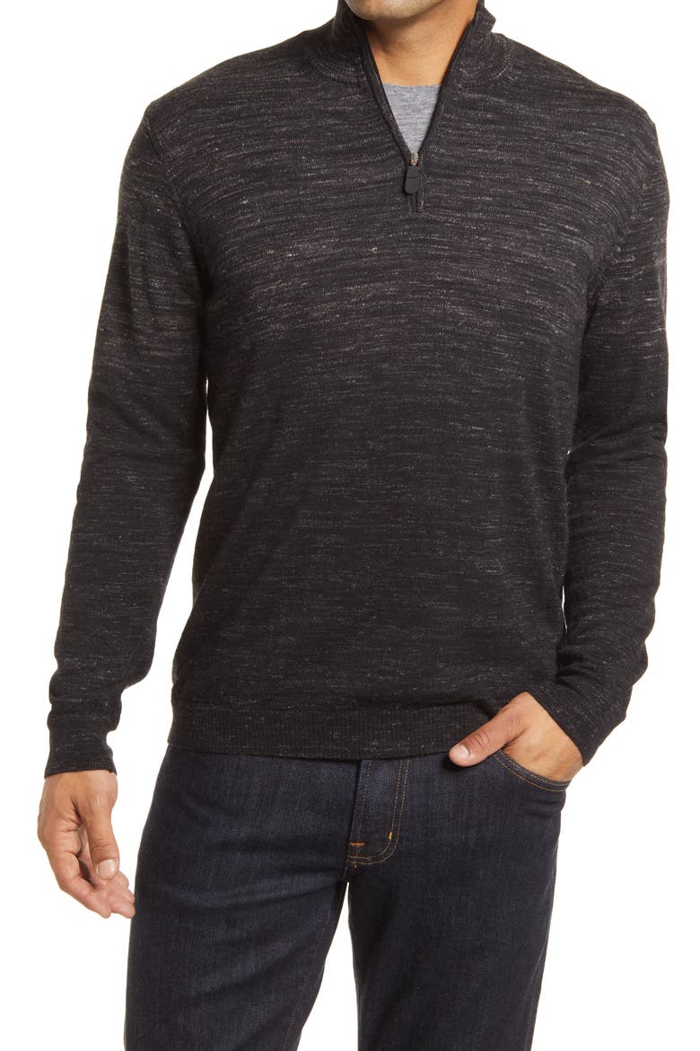 Merino Wool Blend Quarter Zip Sweater, Main, color, BLACK