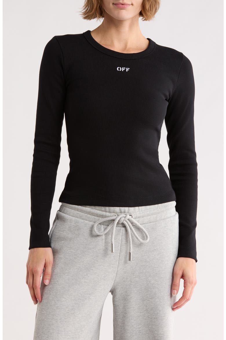 Fitted Long Sleeve Ribbed Crop T-Shirt, Main, color, BLACK NIGHT