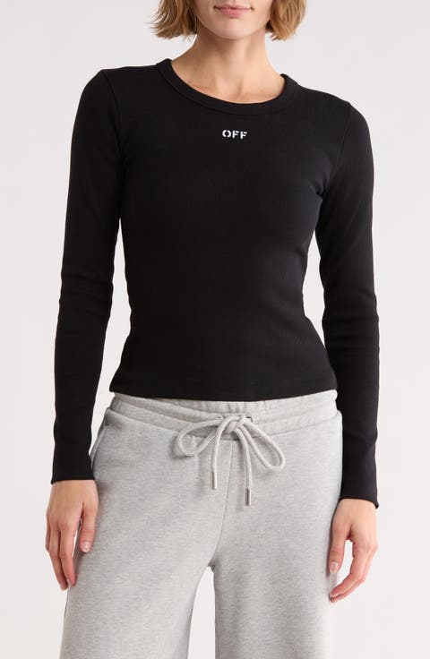 Fitted Long Sleeve Ribbed Crop T-Shirt