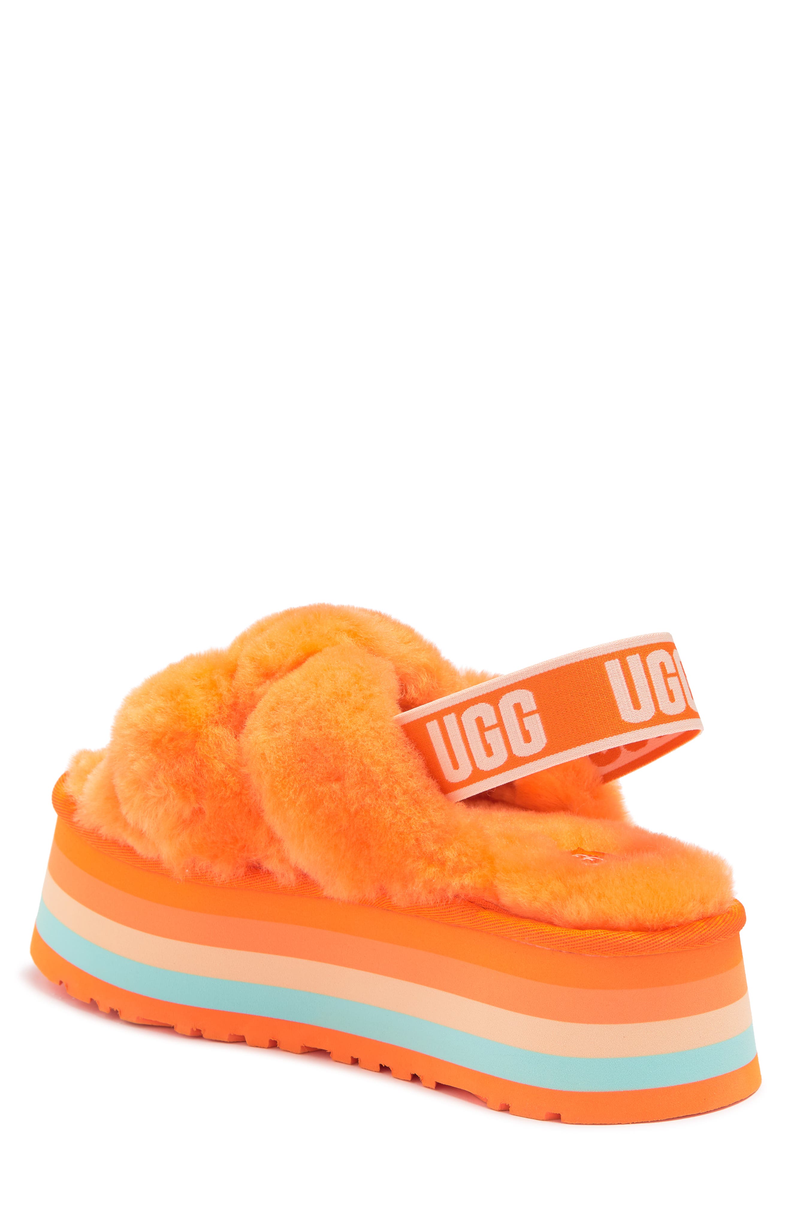 Disco Knot Genuine Shearling Slide, Alternate, color, MANDARIN