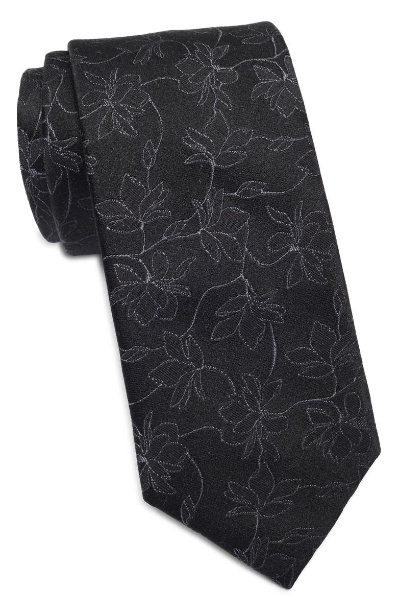 Nordstrom Hunten Floral Silk Tie, Main, color, Black