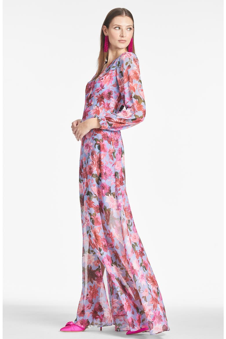 Penny Long Sleeve Chiffon A-Line Gown, Alternate, color, PINK PERIWINKLE DAHLIA