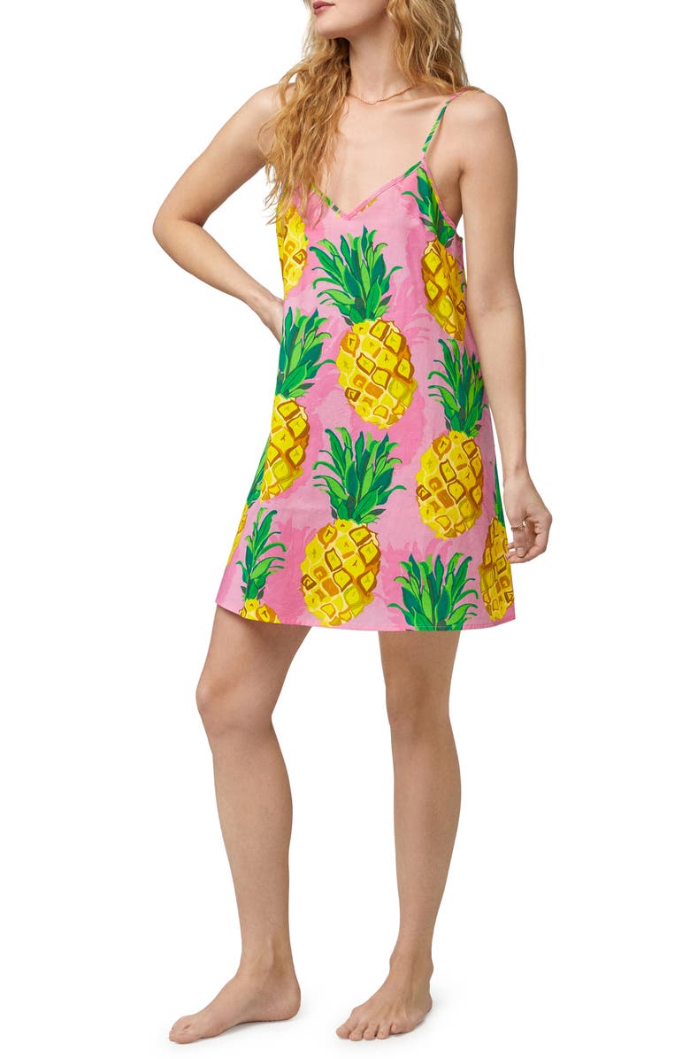 BedHead Pajamas Pineapple Print Organic Cotton Chemise, Alternate, color, 