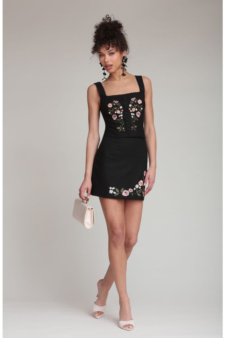 Embroidered Corset Tank, Alternate, color, BLACK