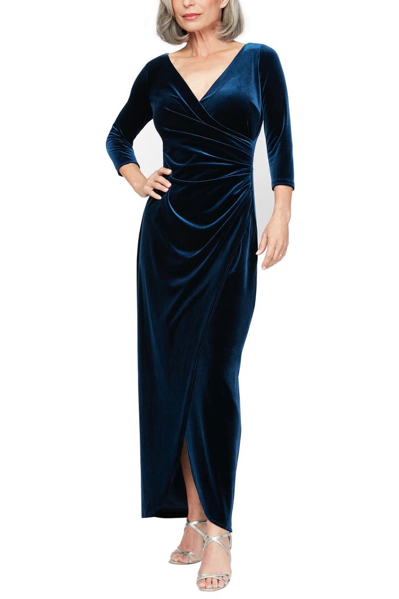 Surplice Velvet Sheath Gown, Main, color, IMPERIAL