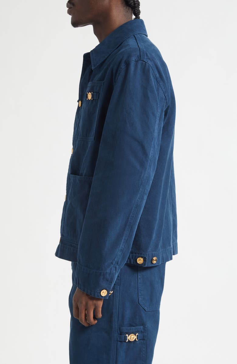 Versace Overdyed Cotton Canvas Chore Jacket, Alternate, color, Petrol Blue