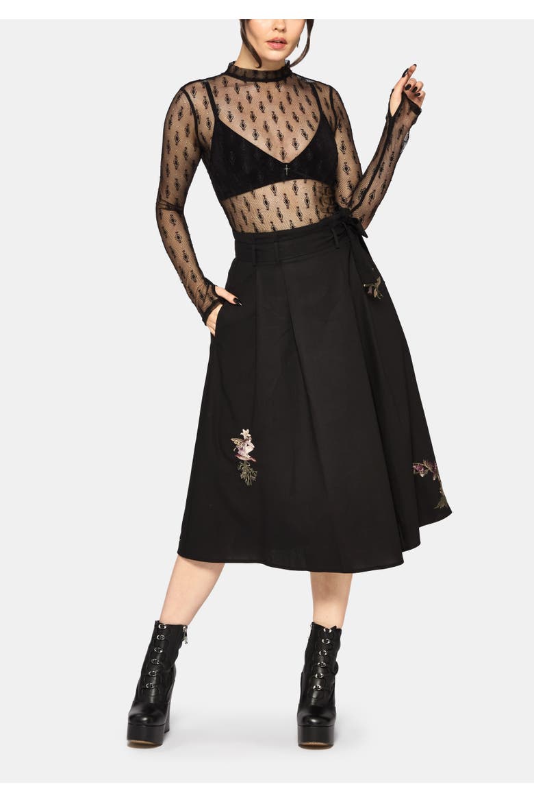 Faela Fairy Embroidered Midi Skirt, Alternate, color, Black