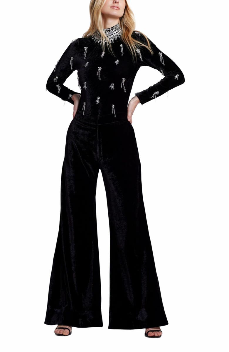 PatBO Hand-Beaded Velvet Bodysuit, Main, color, 