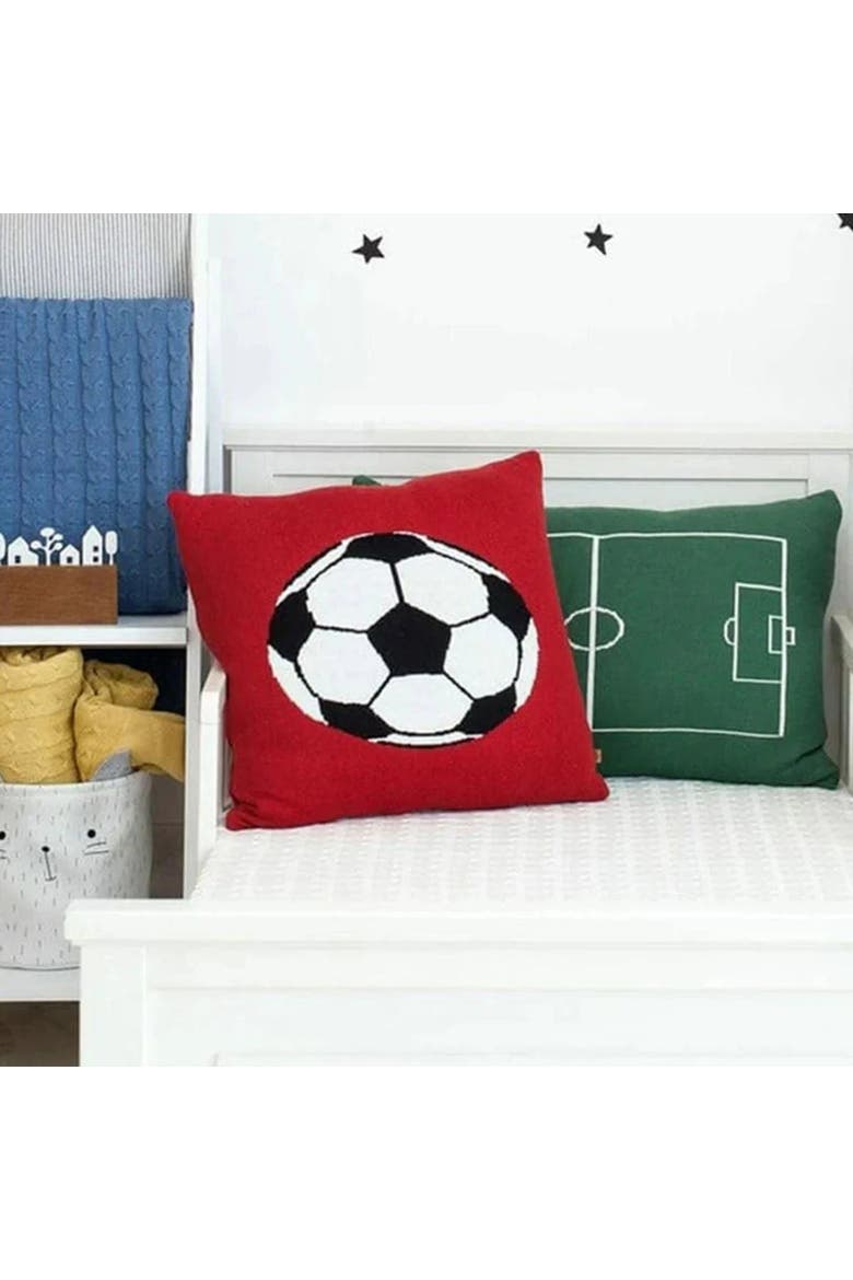 Soccer Ball Pillow, Alternate, color, Cherry Red