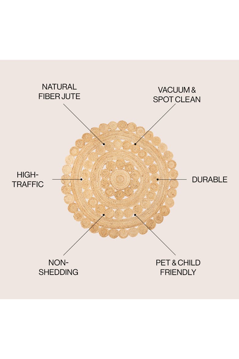 Daisy Hippy Jute Medallion Circle Round Area Rug, Alternate, color, Natural