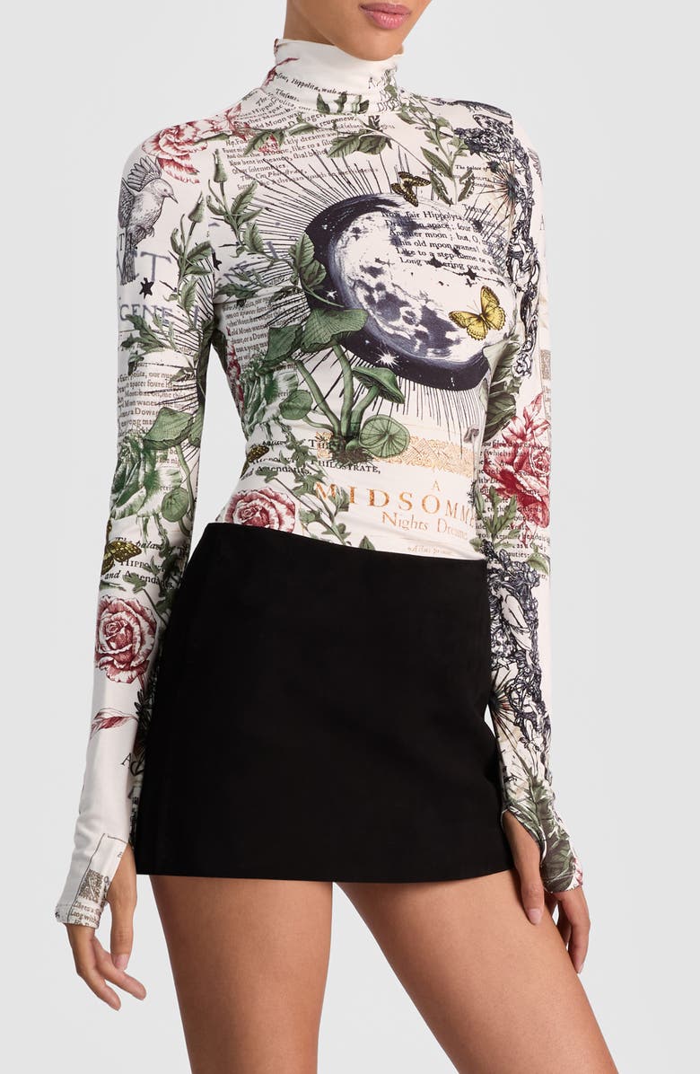 Alice + Olivia Delaina Mixed Print Turtleneck Top, Alternate, color, Dreamscape Moon Vanilla