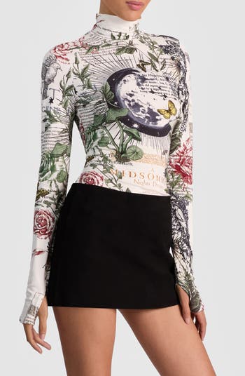 Delaina Mixed Print Turtleneck Top
