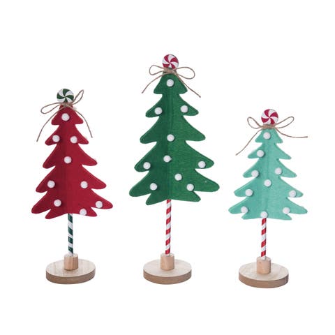 Multicolor Christmas Cottage Tree Set of 3 Decorative Accent