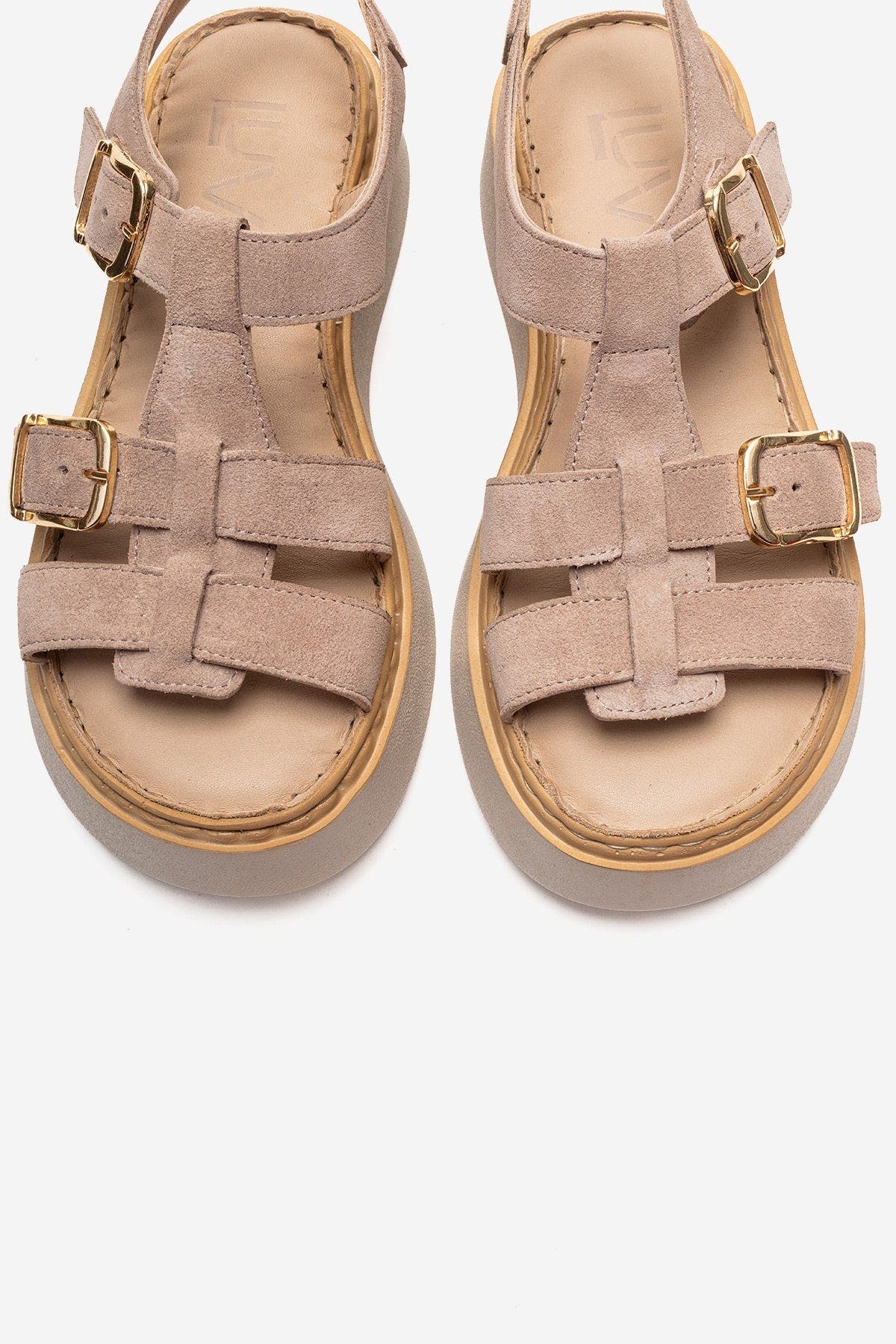 Forever & Always Shoes Loin Leather Platform Sandal, Alternate, color, Beige Suede