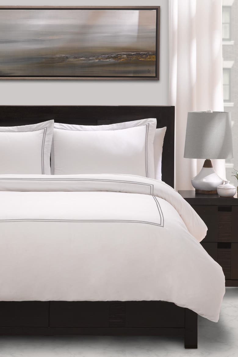 Stone Cotton Percale 3-Piece King/Cal King Duvet Set, Main, color, STONE