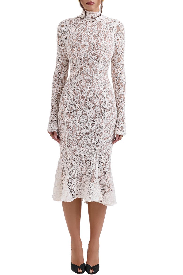 long sleeve lace midi dress white Kalia Long Sleeve Lace Midi Dress Cream