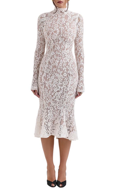 House Of Cb Sophia Long Sleeve Lace Midi Dress In Ivory