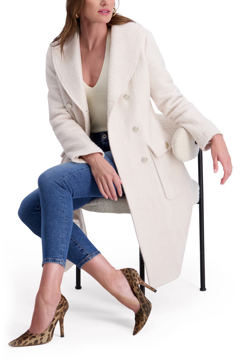 Double Breasted Bouclé Walker Coat, Alternate, color, IVORY
