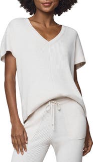 Splendid Georgie V-Neck Short Sleeve Rib Sweater