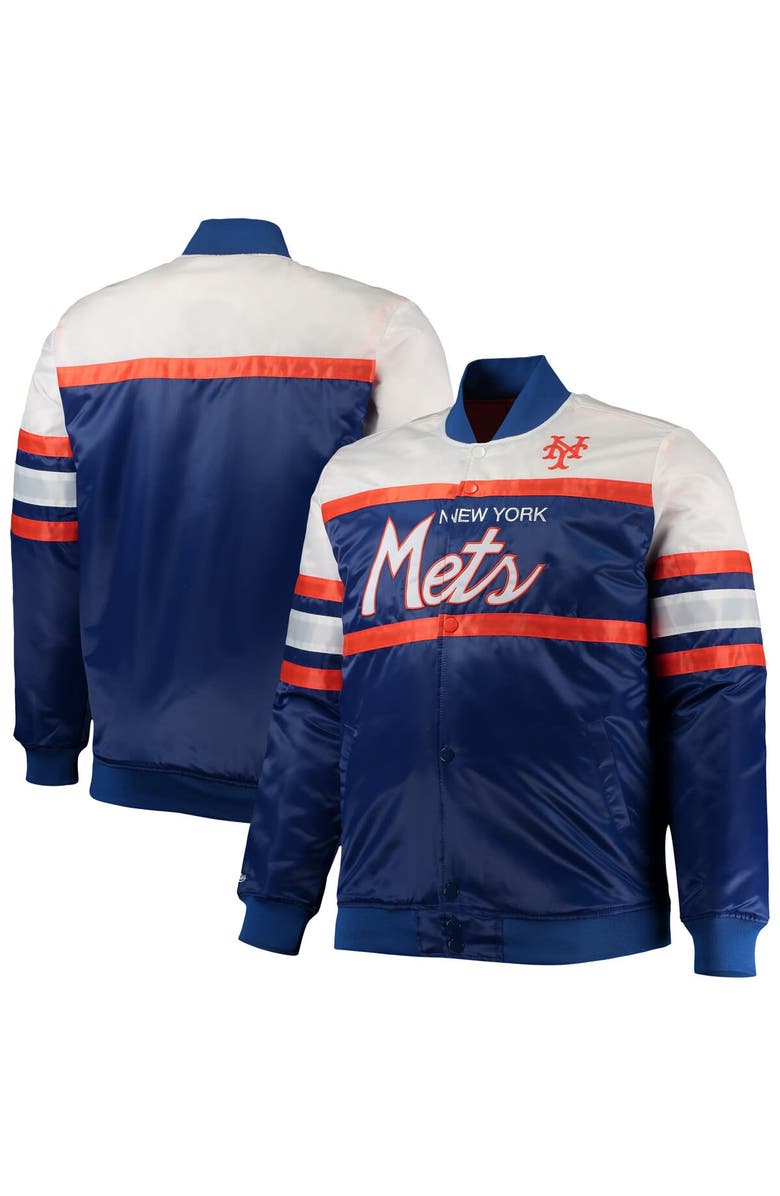 Mitchell & Ness Men's Mitchell & Ness Royal/Orange New York Mets Big & Tall Coaches Satin Full-Snap Jacket, Alternate, color,