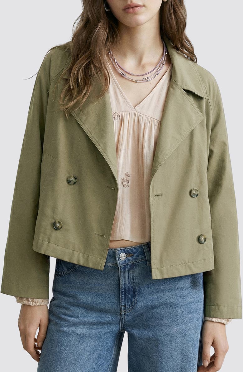 MANGO TEEN Crop Trench Coat, Main, color, Khaki Green