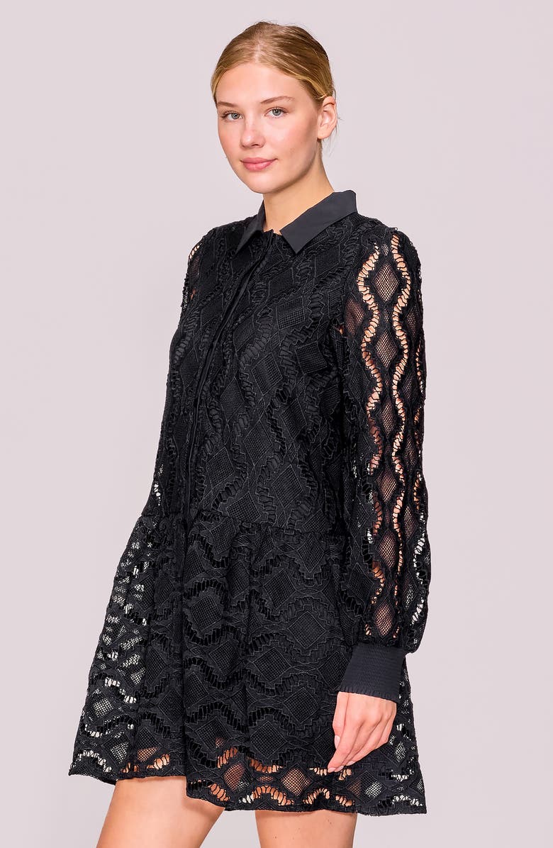MELLODAY Button Front Long Sleeve Lace Minidress, Alternate, color, Black