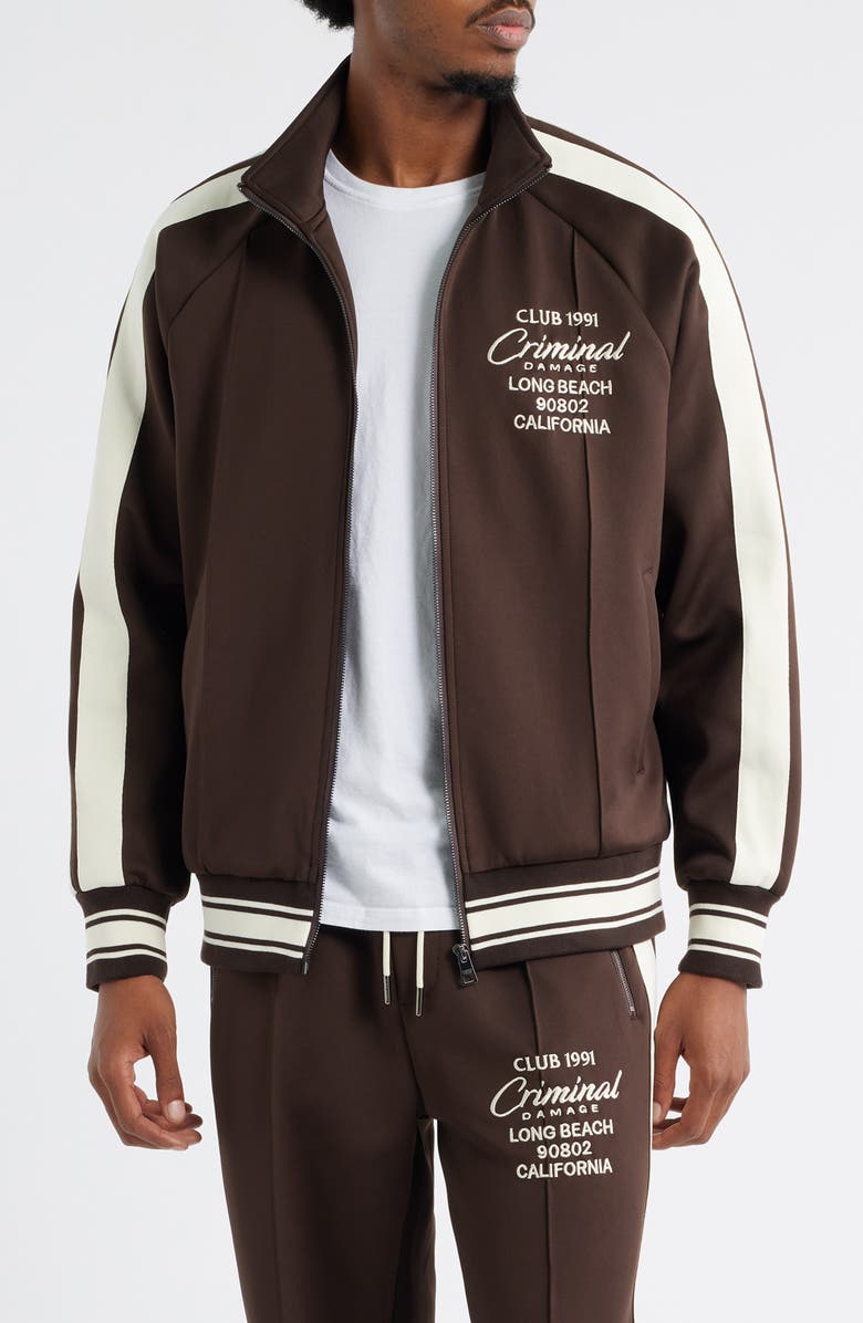 CRIMINAL DAMAGE Pintuck Track Jacket, Main, color, Chocolate/Off White