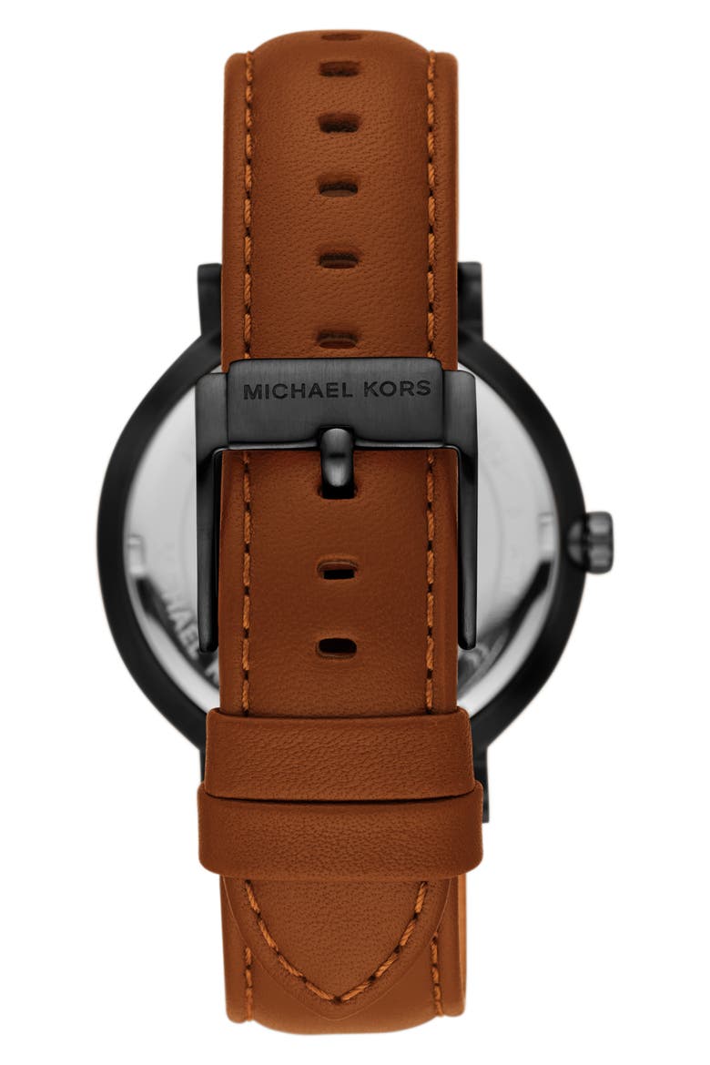 Irving Leather Strap Watch, 42mm, Alternate, color, BLACK
