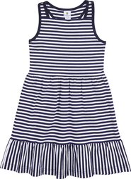Florence Eiseman Navy Stripe Knit Dress With Shirred Skirt