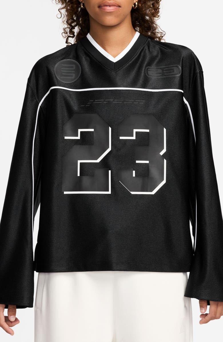 Jordan Oversize Long Sleeve V-Neck Jersey Top, Main, color, Black