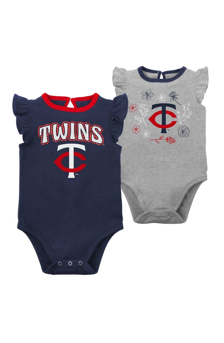 Outerstuff Infant Navy/Heather Gray Minnesota Twins Little Fan Two-Pack Bodysuit Set, Main, color, Navy