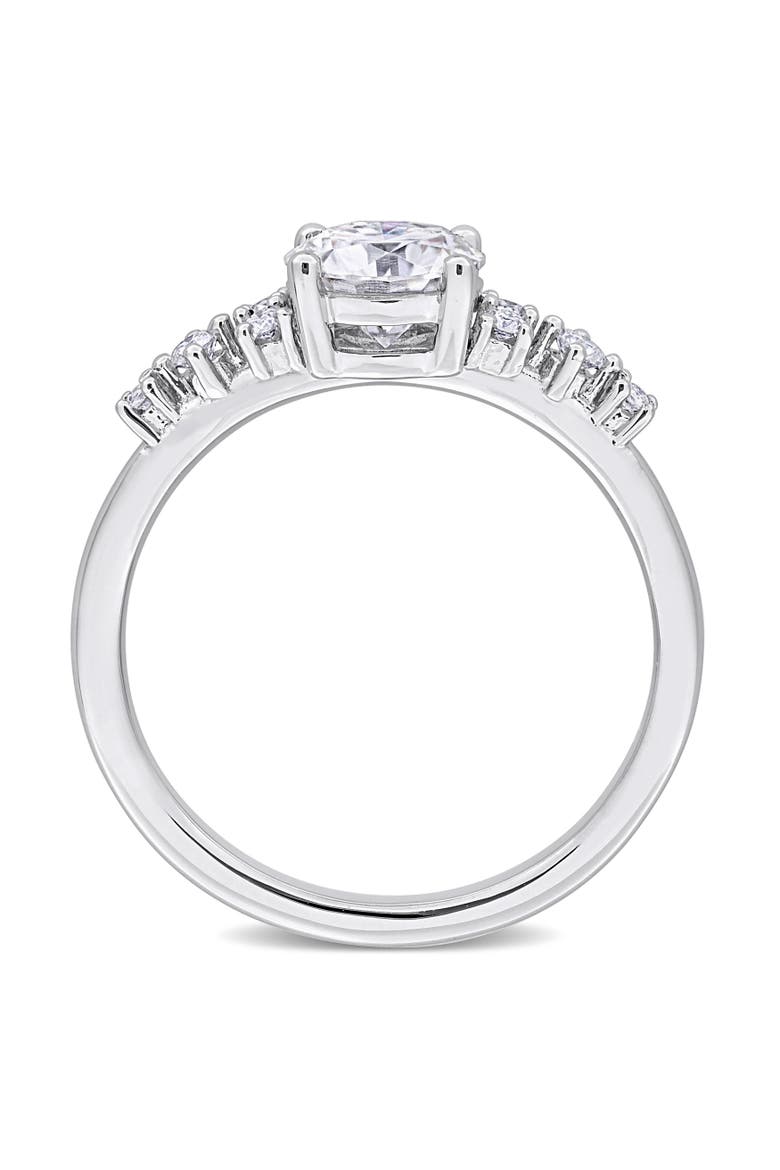 Moissanite Cluster Engagement Ring Sterling Silver, Alternate, color, Sterling Silver