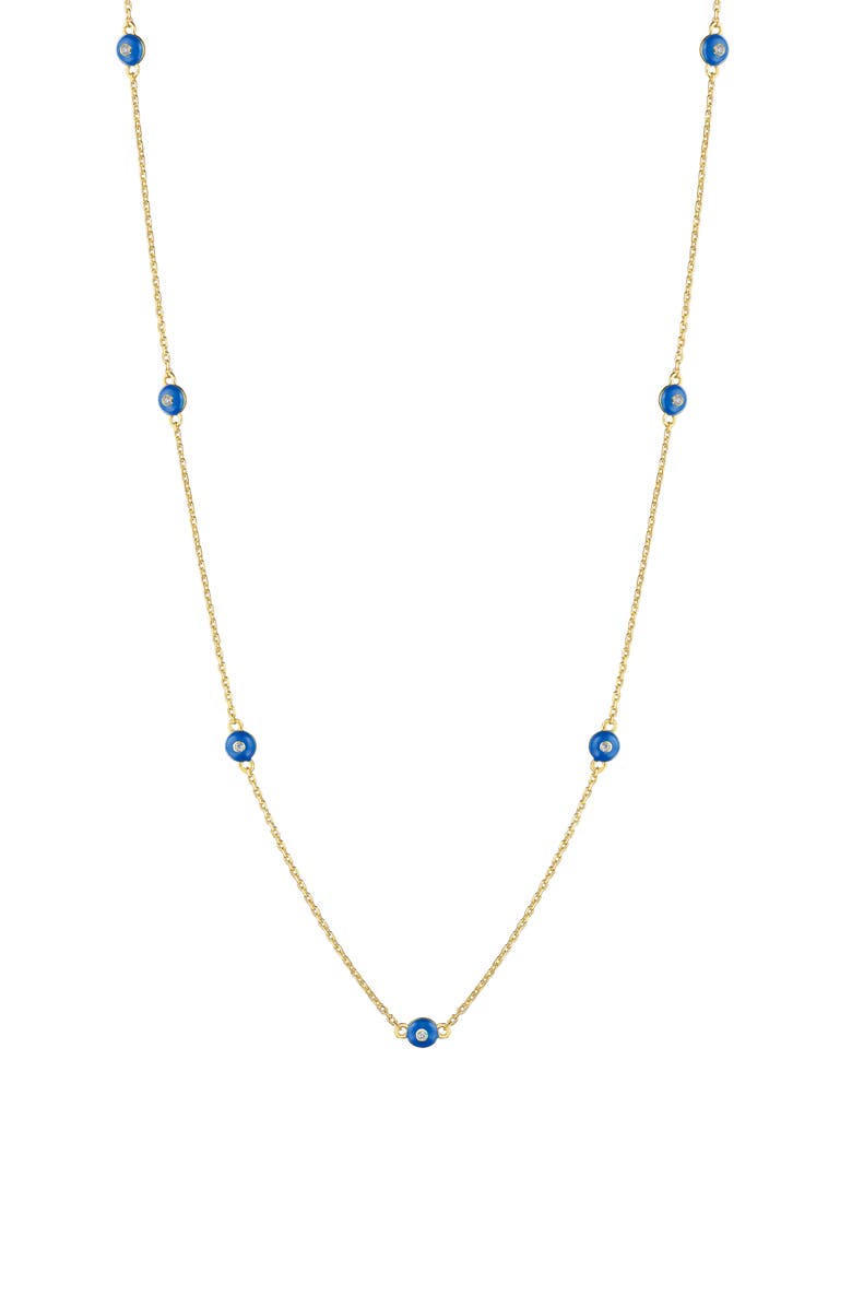 House of Frosted 14K Gold Plate Sterling Silver Enamel & White Topaz Station Chain Necklace, Main, color, Gold