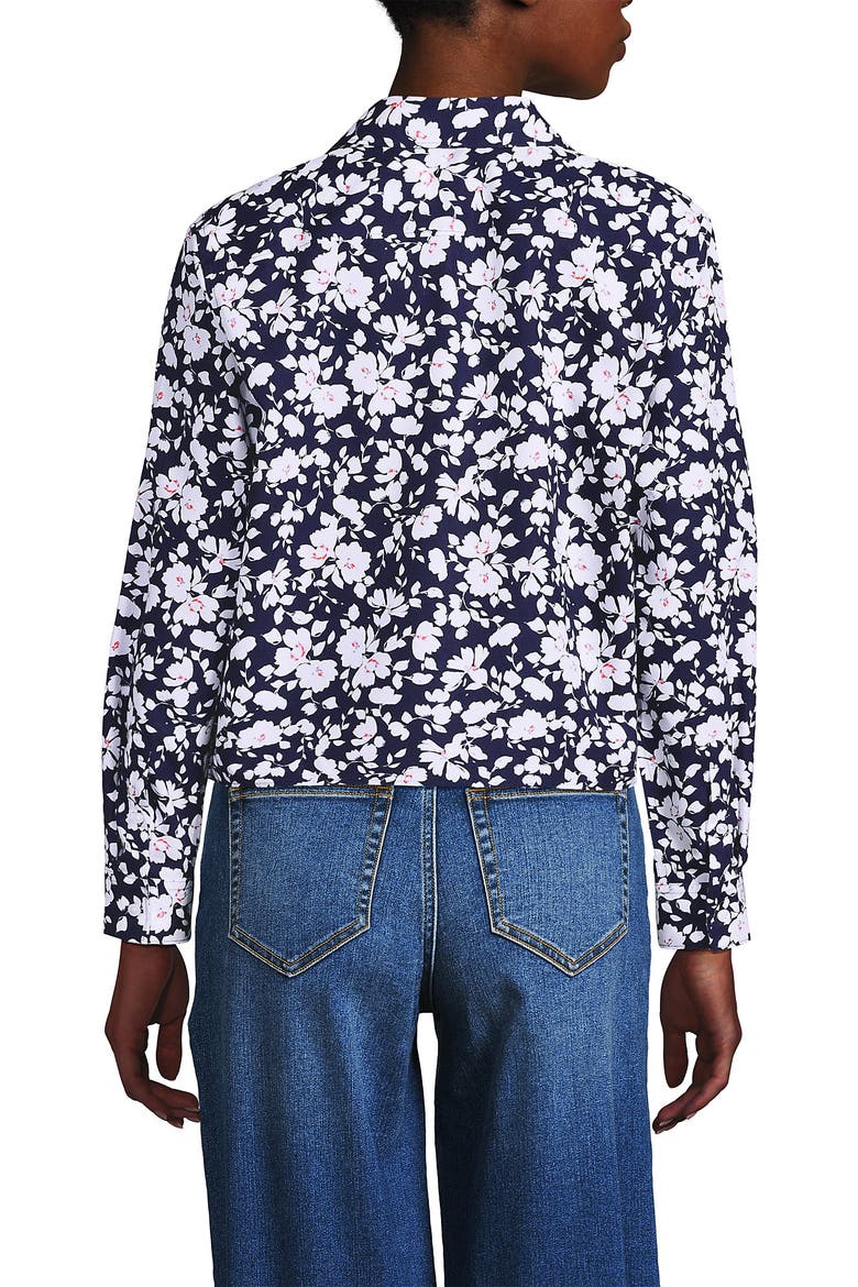 No Iron Boxy Cropped Shirt, Alternate, color, Deep Sea Navy Blossoms