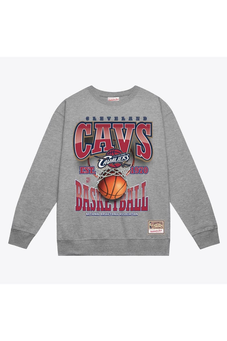 Men's Mitchell & Ness  Gray Cleveland Cavaliers Hardwood Classics Tri 2.0 Crewneck Sweatshirt, Main, color, Gray