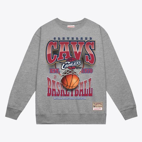 Men's Mitchell & Ness  Gray Cleveland Cavaliers Hardwood Classics Tri 2.0 Crewneck Sweatshirt