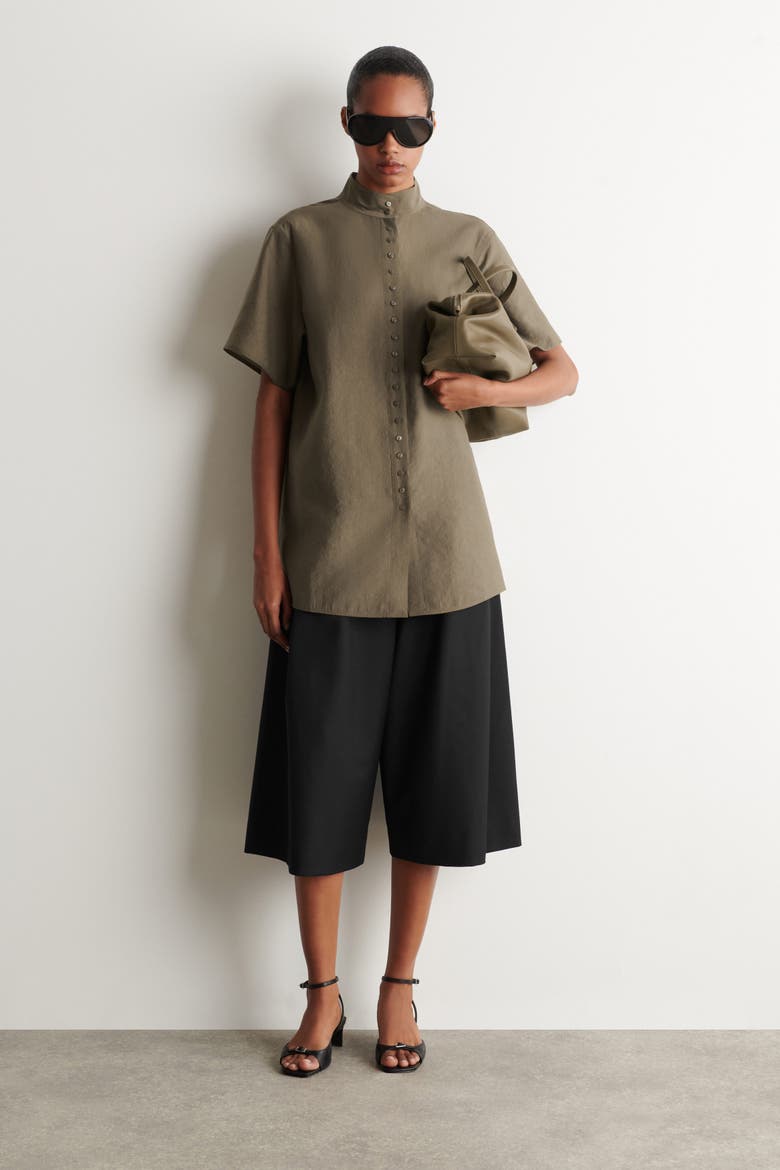 Fluid High-collar Shirt, Alternate, color, LIGHT BROWN