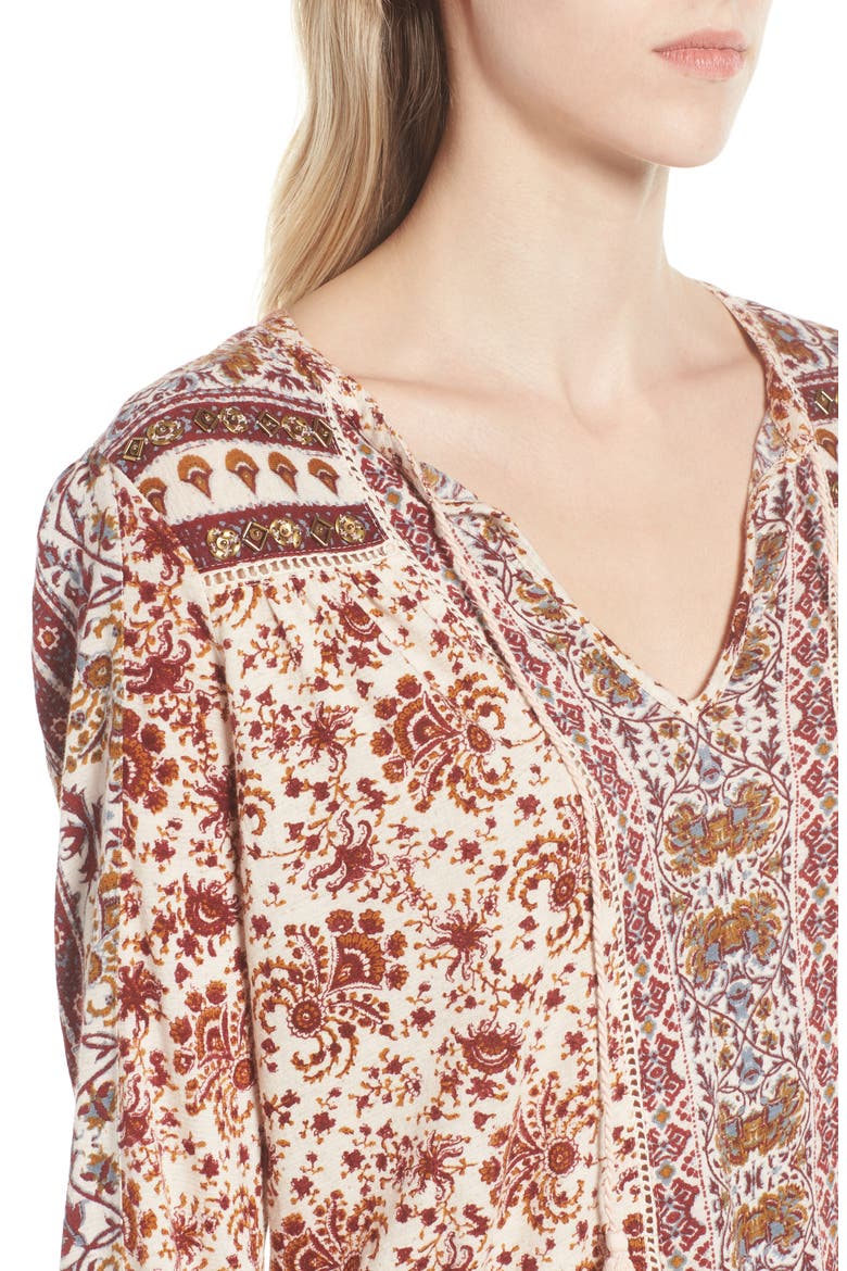 Beaded Mixed Print Top, Alternate, color, NATURAL MULTI