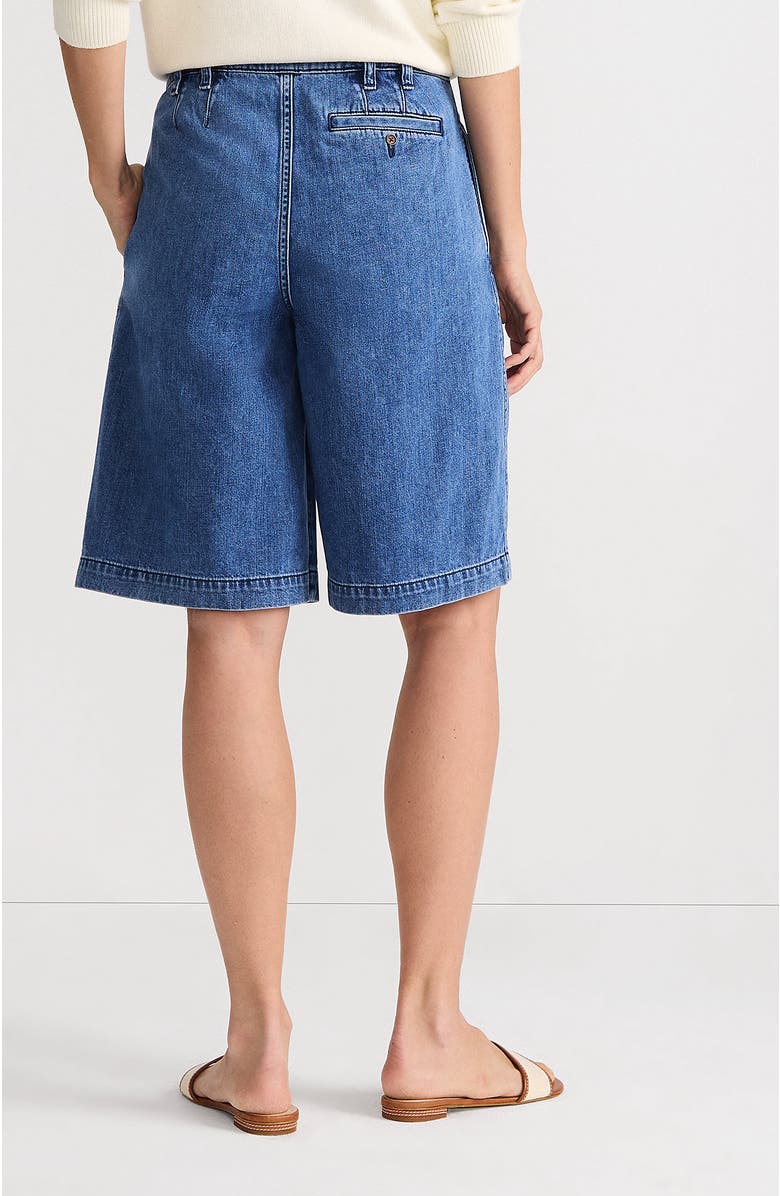 Lands' End Lightweight Denim Mid Rise Pleated 12" Slouchy Shorts, Alternate, color, 