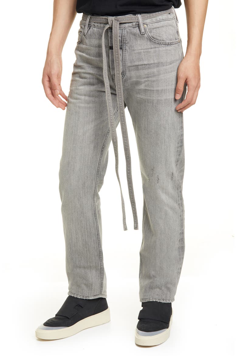 Tie Waist Relaxed Fit Jeans, Main, color, GOD GREY