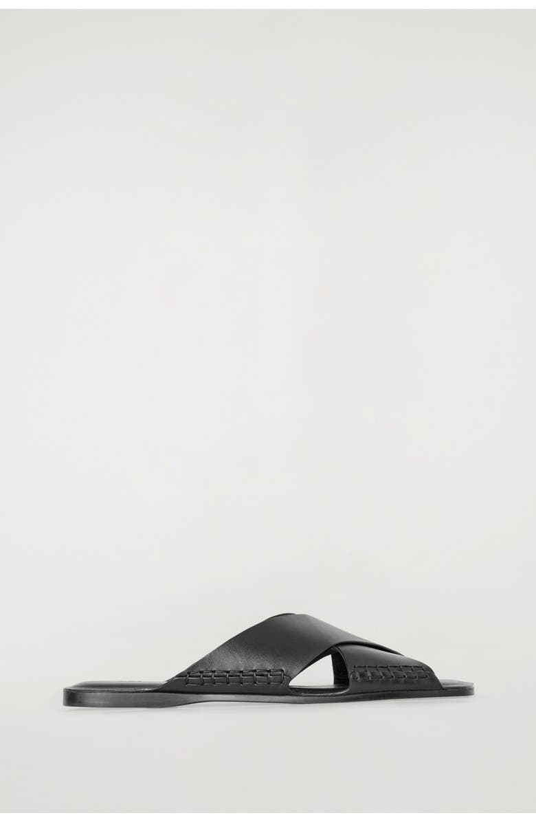 COS Crossover Leather Sandals, Main, color, Black