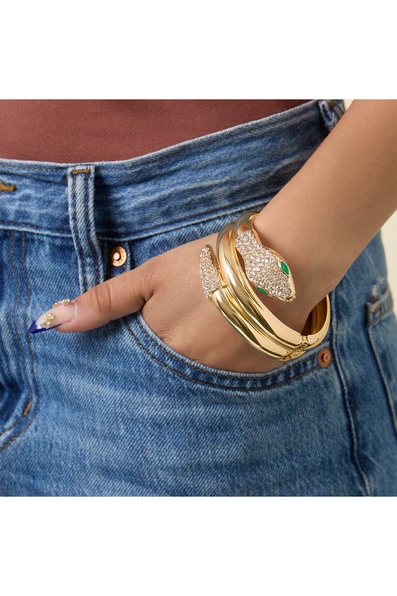 Snake Hinge Gold-Tone Bracelet with Crystal Eyes, Alternate, color, Gold