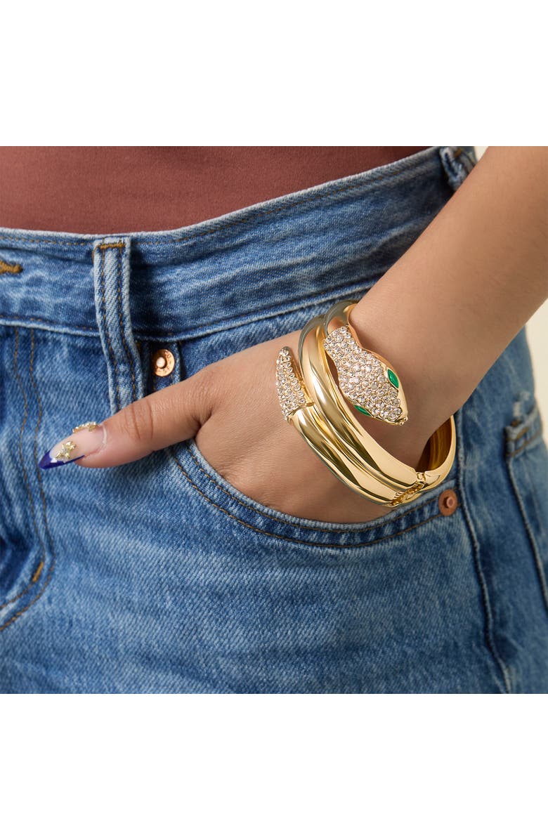 Jessica Simpson Snake Hinge Gold-Tone Bracelet with Crystal Eyes, Alternate, color, Gold